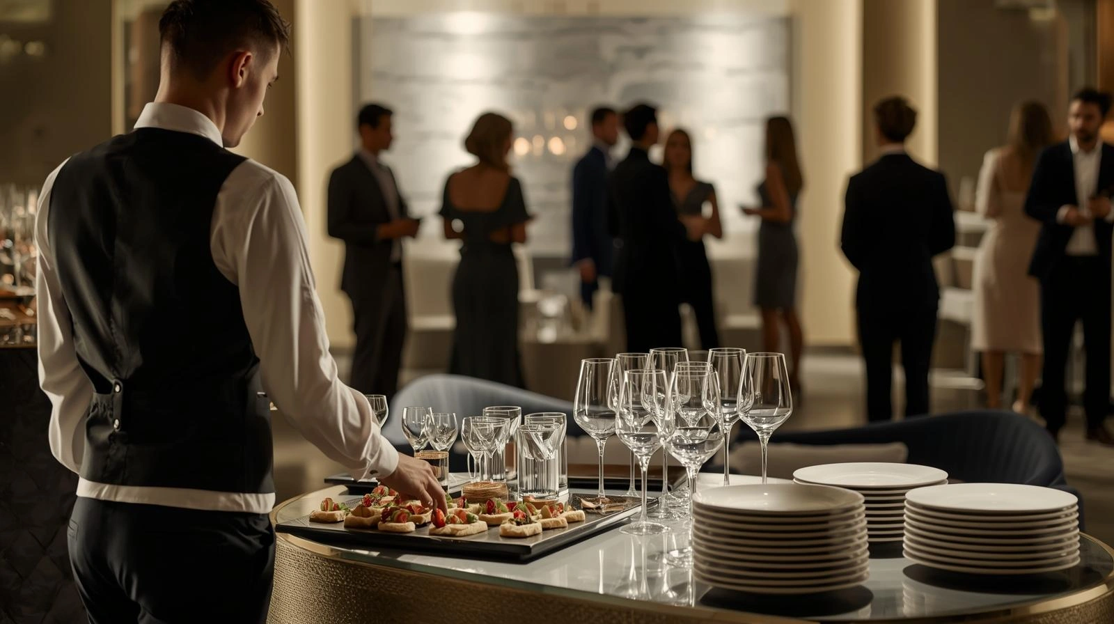 Servicepersonal, Geschirr, Gläser und Equipment