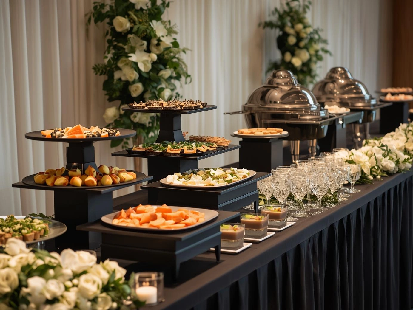 Hochzeitsbuffet mit warmen und kalten Speisen